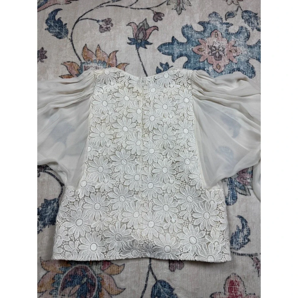 Giambattista Valli Archival Lace Silk Balloon Sleeve Blouse Italy 40 XS Ivory - Picture 7 of 15